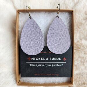 NEW Nickel & Suede Lilac Leather Teardrop Earrings Earring Of The Month Small